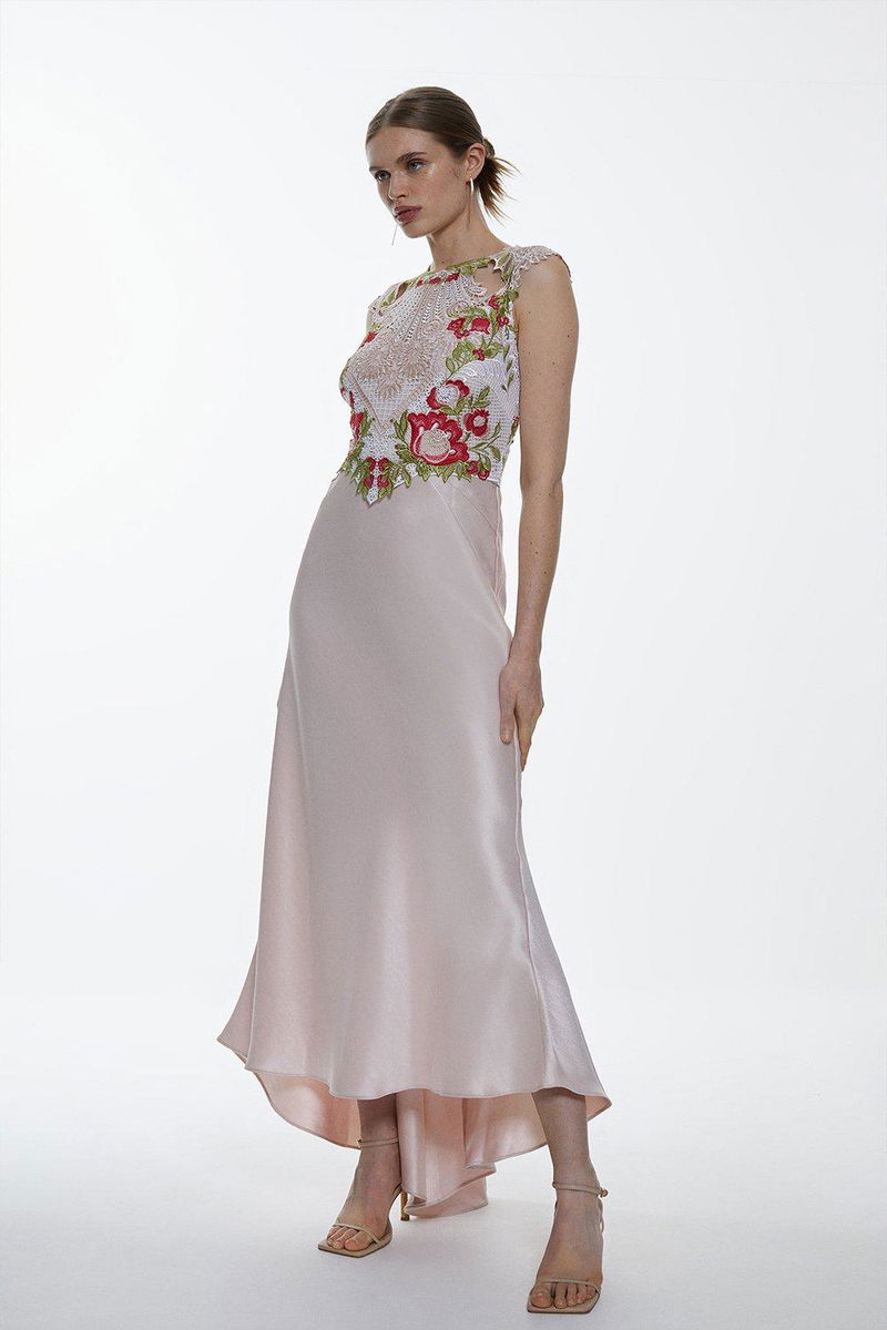 KAREN MILLEN Petite Guipure Lace Satin Maxi Dress | endource KAREN MILLEN Petite Guipure Lace Satin Maxi Dress | endource