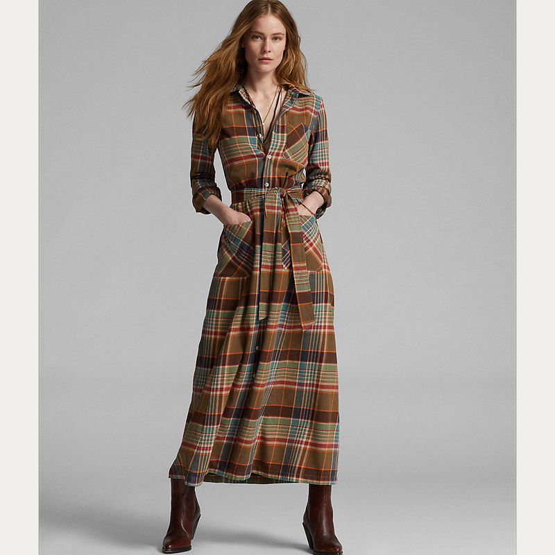 Lauren Ralph Lauren Women's Plaid Belted Cotton-Blend Shirtdress