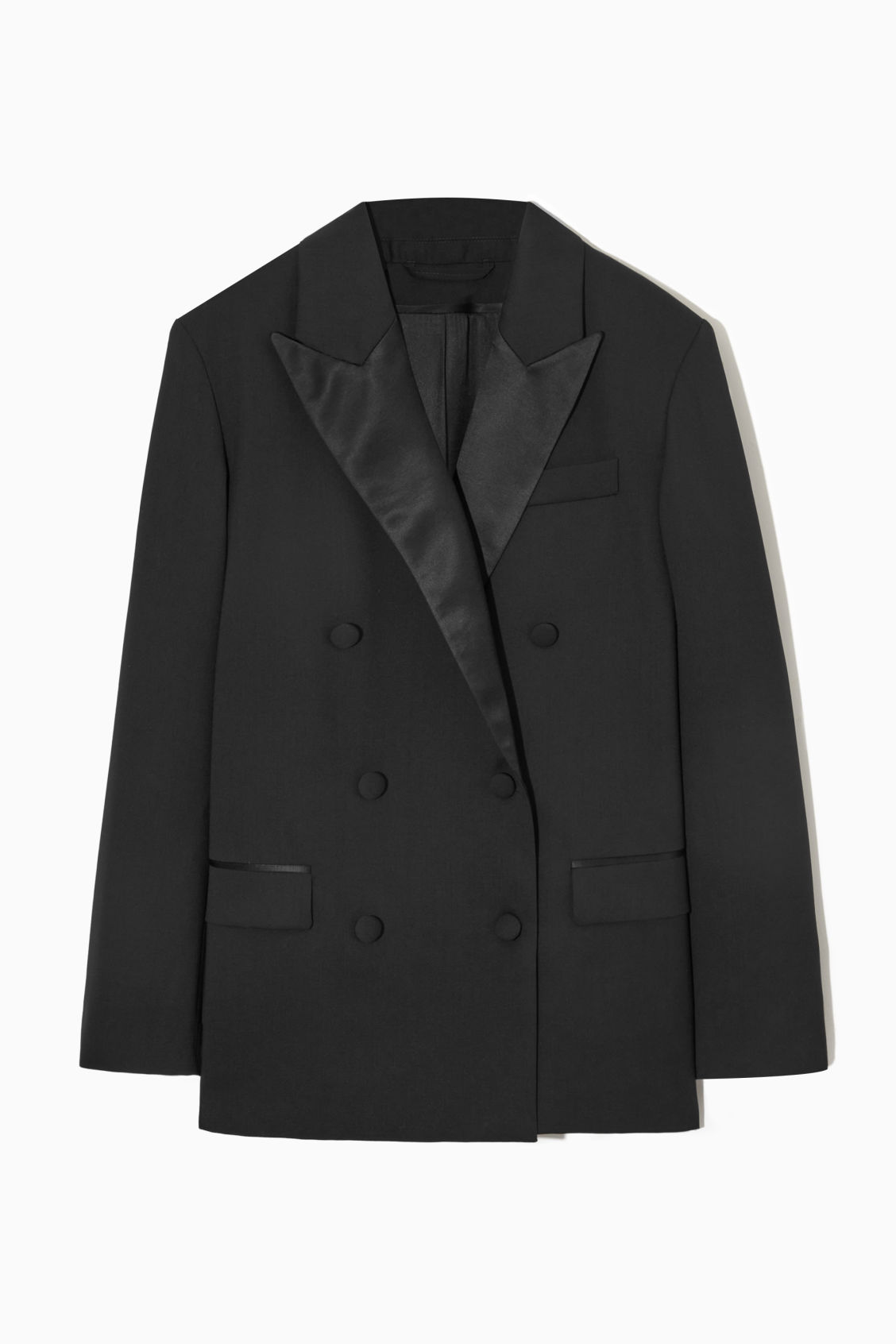 COS Double-Breasted Satin-Trimmed Wool Blazer | Endource