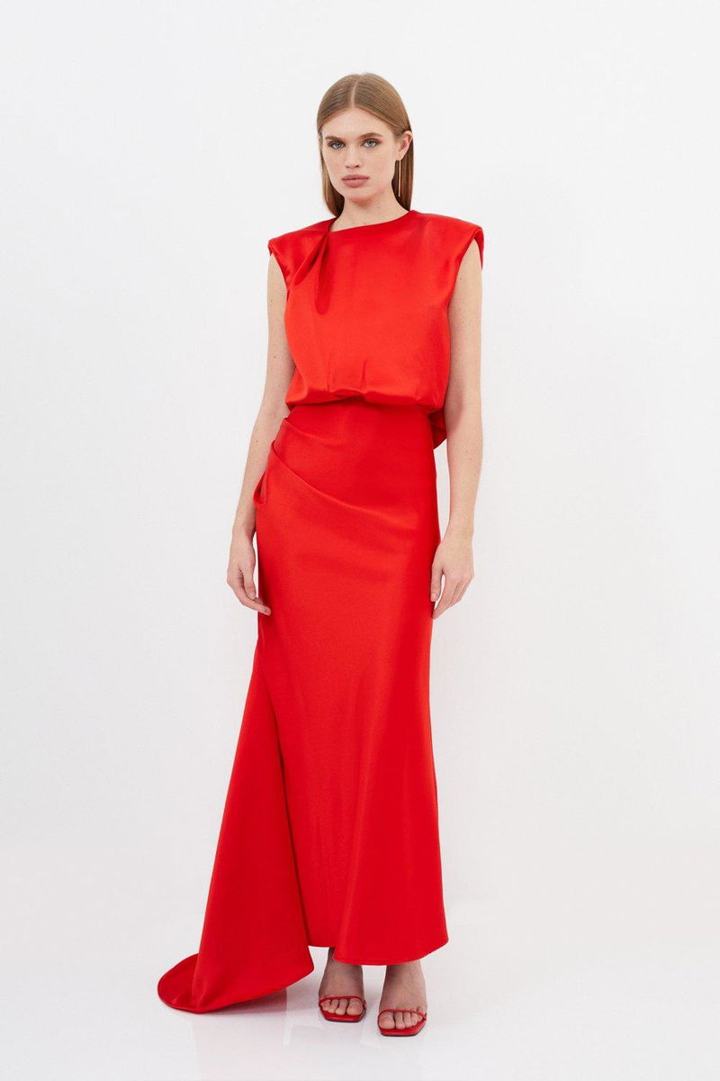 KAREN MILLEN Satin Draped Woven Maxi Dress | endource KAREN MILLEN Satin Draped Woven Maxi Dress | endource