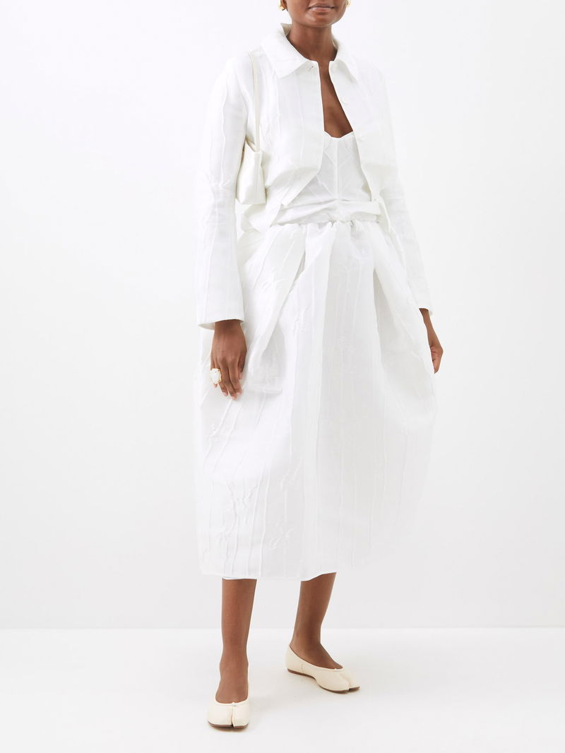 CECILIE BAHNSEN Jeorge Embroidered-Jacquard Bustier Dress in White 