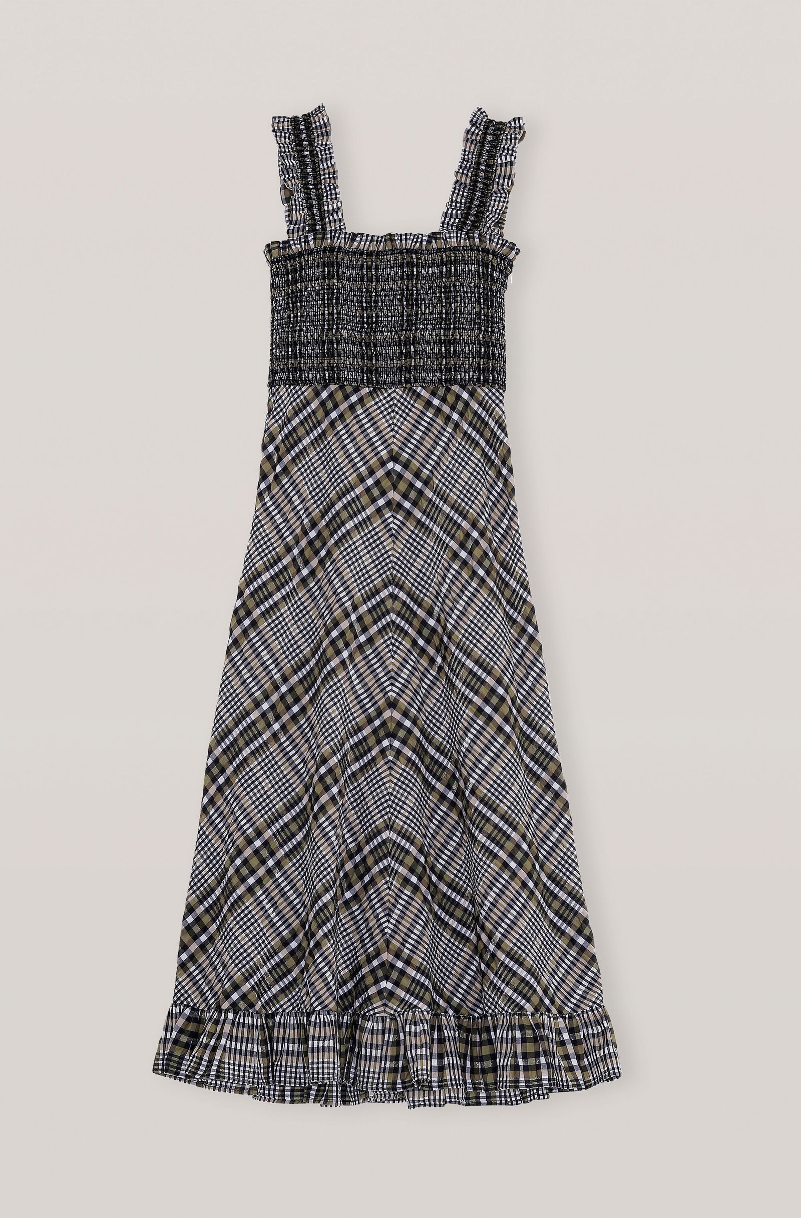 chinese dress ladies Seersucker Check Gathered U-Neck Midi Dress in Lagoon