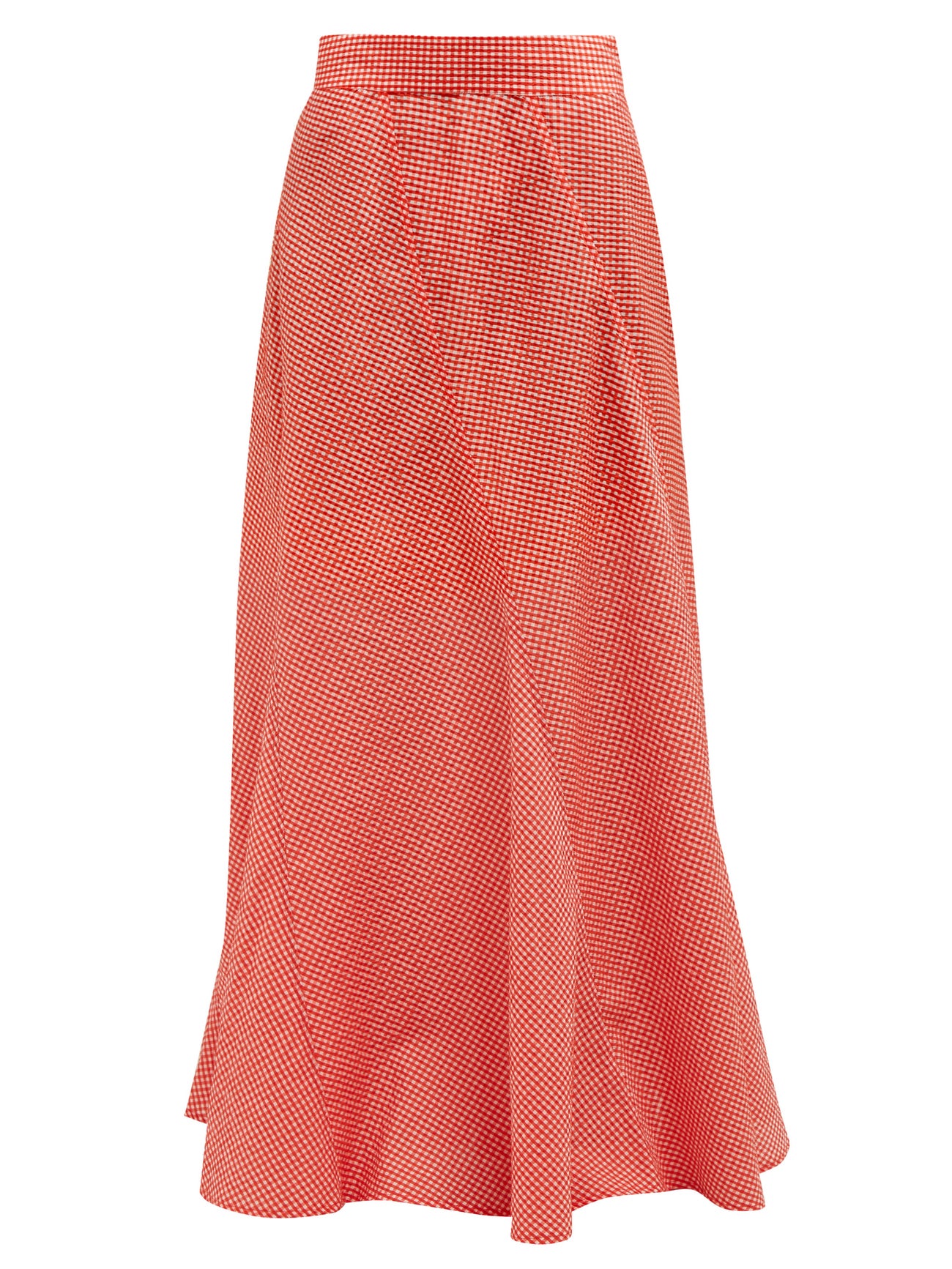 GANNI Panelled Gingham Seersucker Maxi Skirt endource