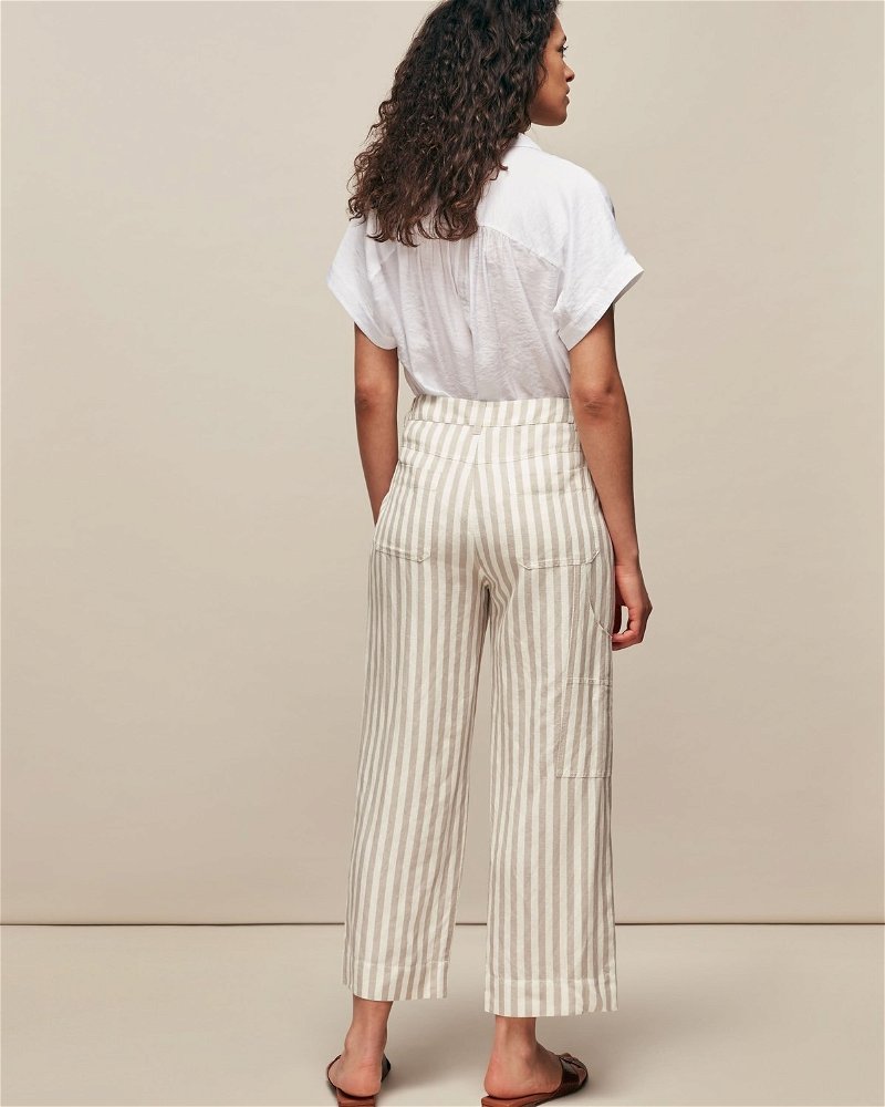 WHISTLES Linen Stripe Trouser in White/Multi