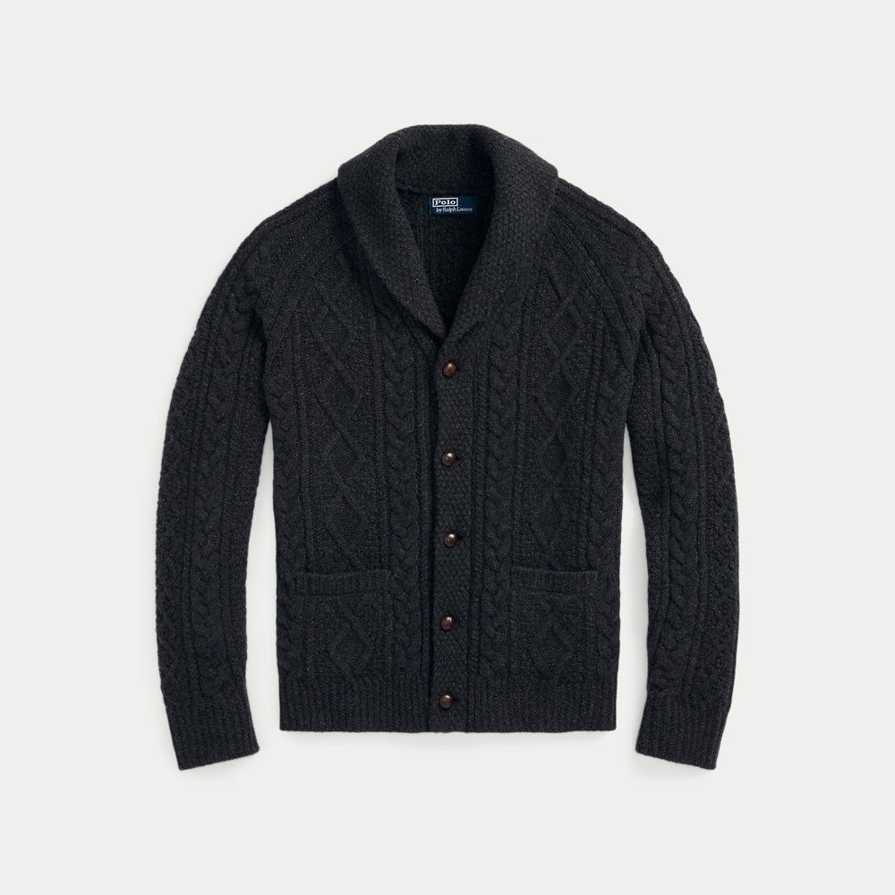 aran knit wool cashmere shawl cardigan