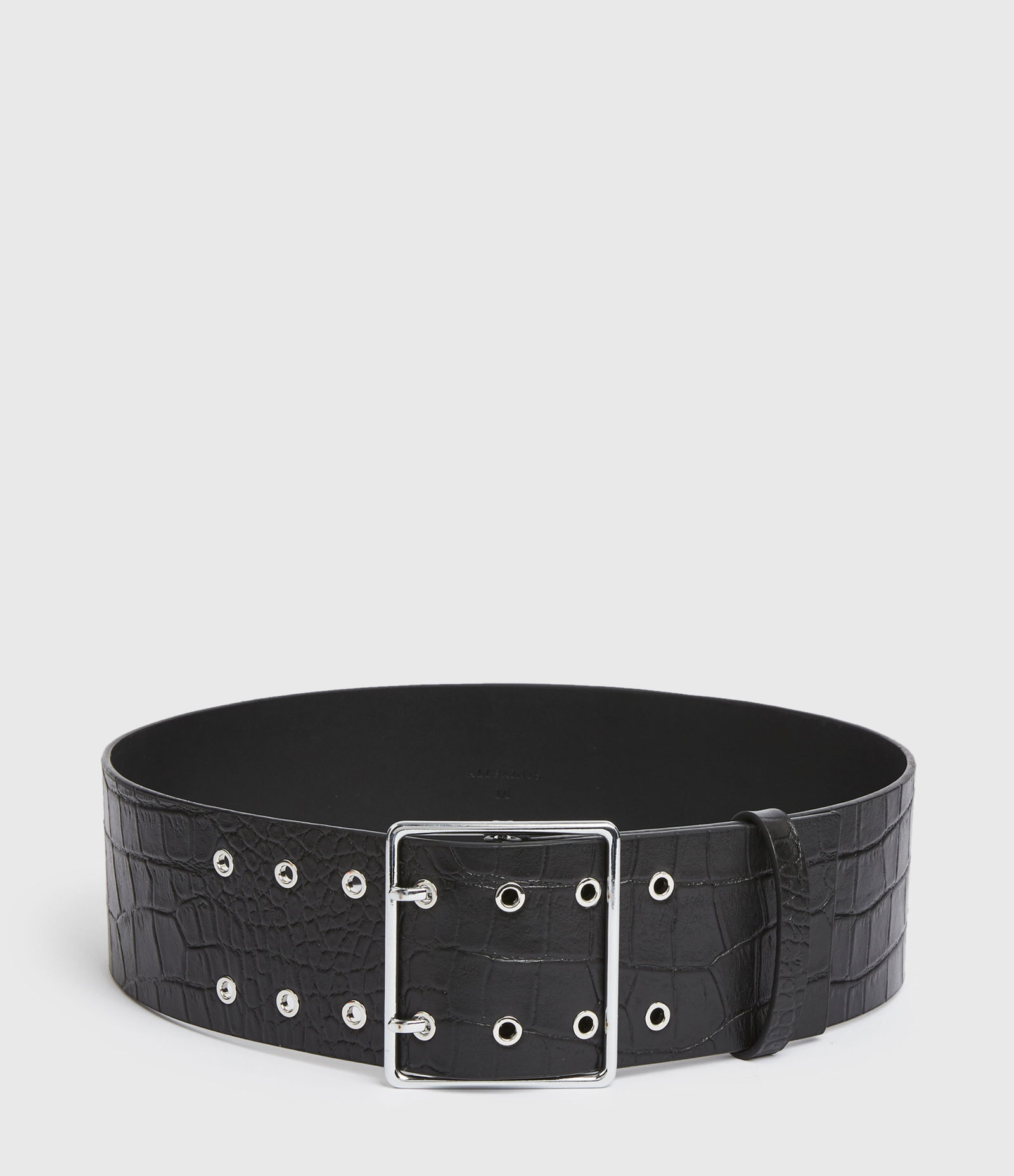 AllSaints Aline Croc leather belt Iryna Leather Belt BLACK/ANTIQ NICKEL | ALLSAINTS US main image 2
