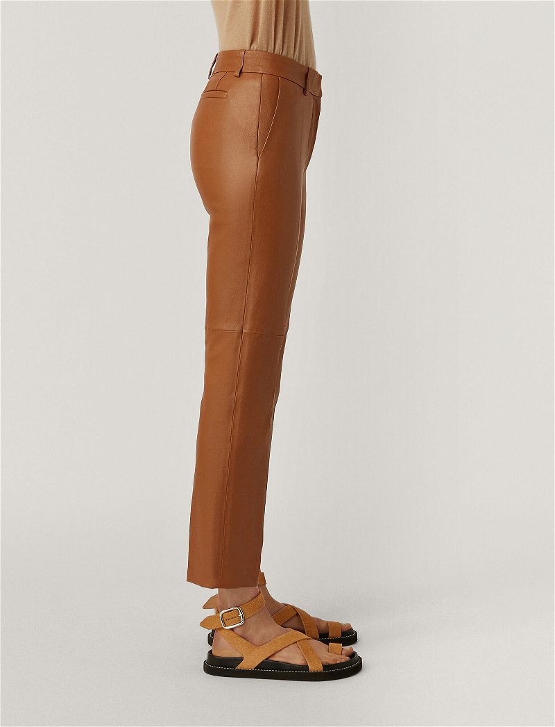 JOSEPH Leather Stretch Coleman Trousers in CAMEL