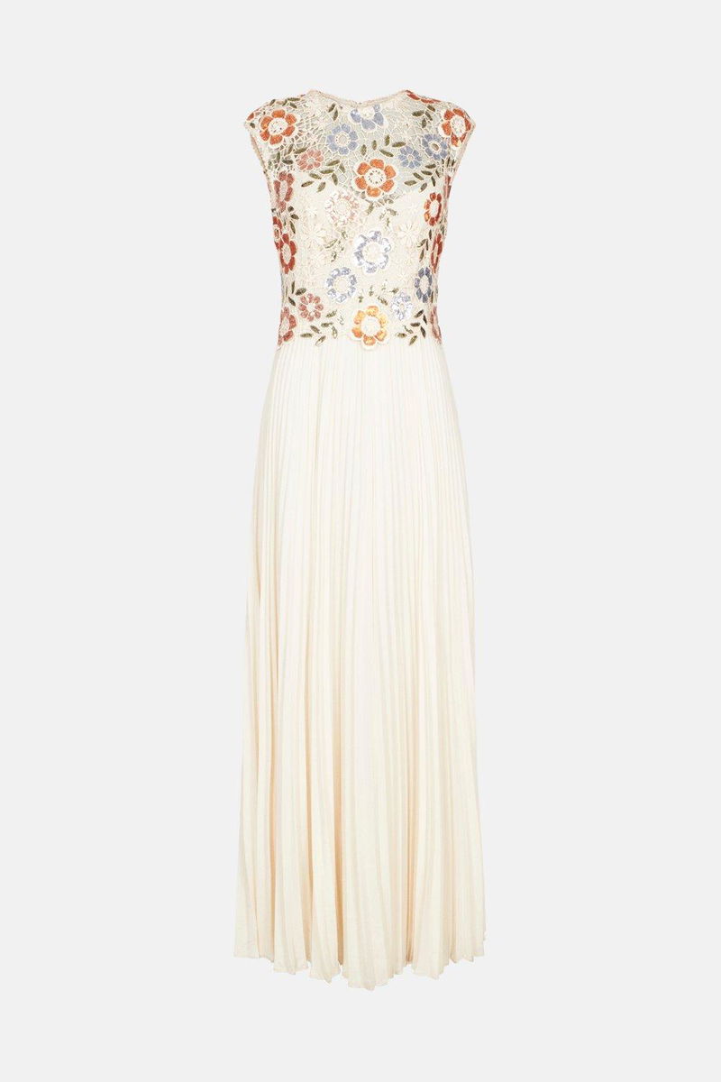 KAREN MILLEN Floral Embroidered Pleated Woven Midi Dress | endource KAREN MILLEN Floral Embroidered Pleated Woven Midi Dress | endource