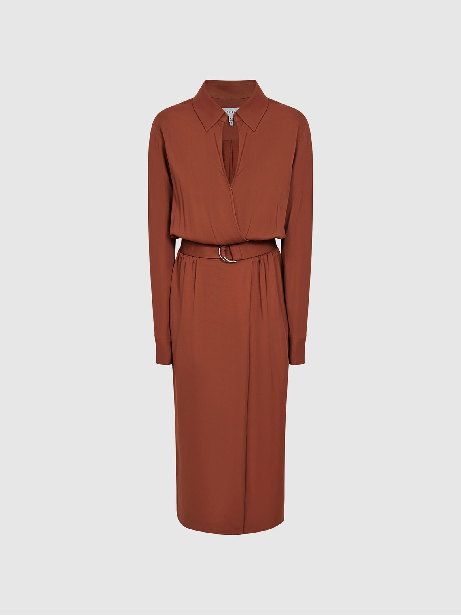 REISS Emilie Belted Midi Dress in Rust | Endource