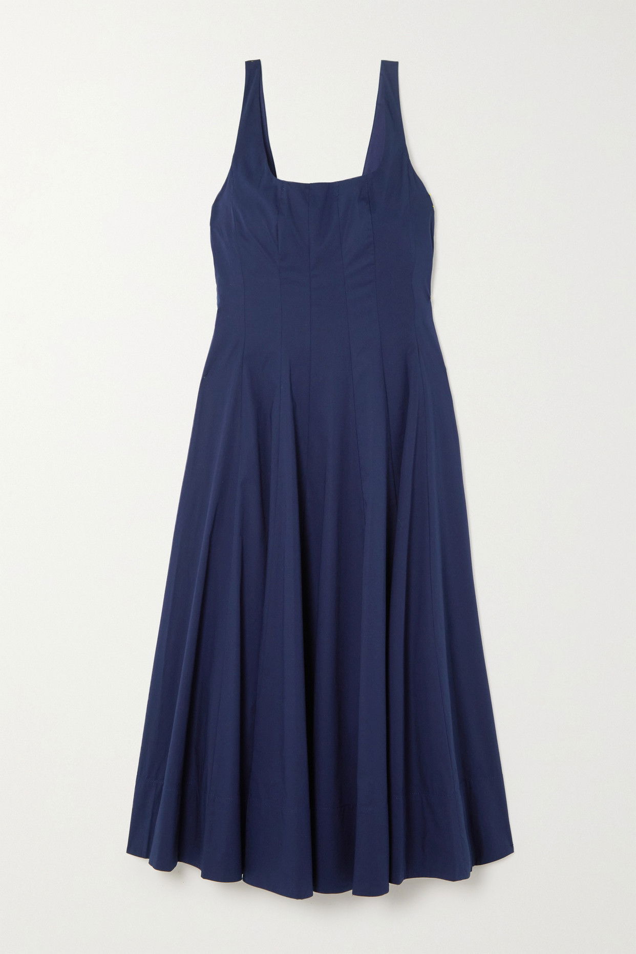 wells cotton poplin a-line midi-dress Staud Wells Embroidered Cotton Poplin Fit & Flare Midi-Dress
