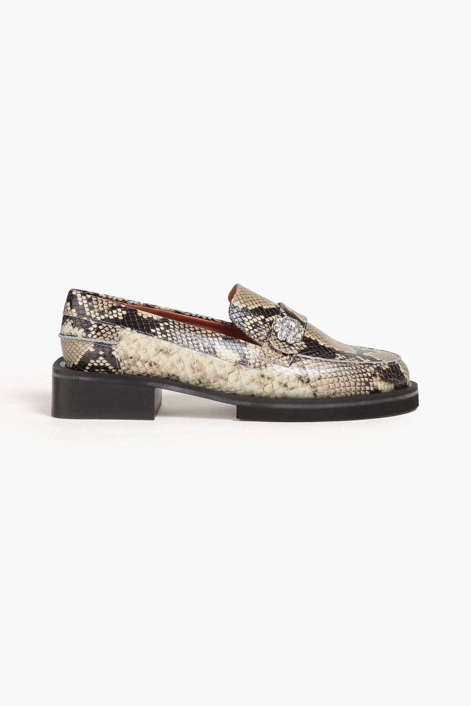 ganni snake loafers