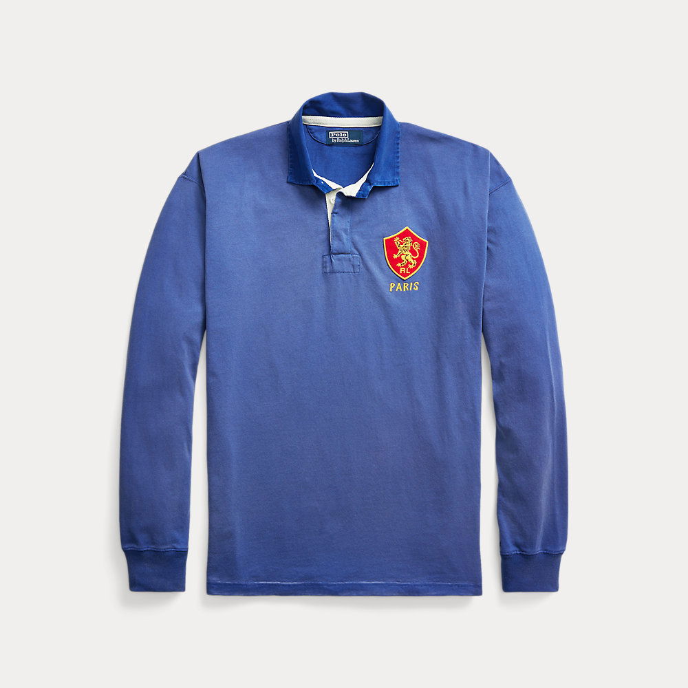 POLO RALPH LAUREN Classic Fit Heraldic-Patch Rugby Shirt in Blue | endource