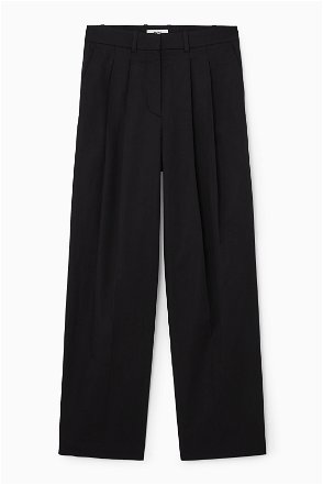 WIDE-LEG TAILORED WOOL TROUSERS - BLACK - COS