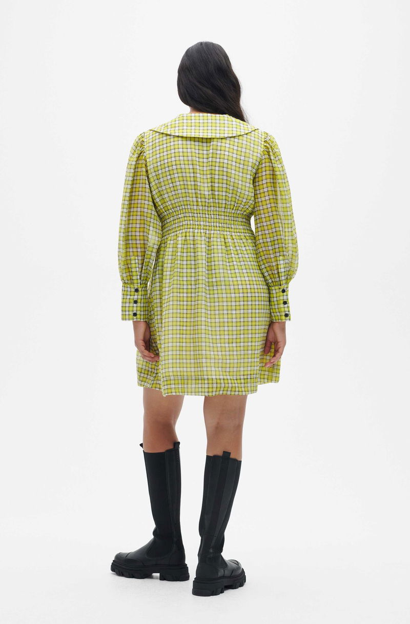 GANNI Organza Organza Wide Collar Smock Mini Dress | endource