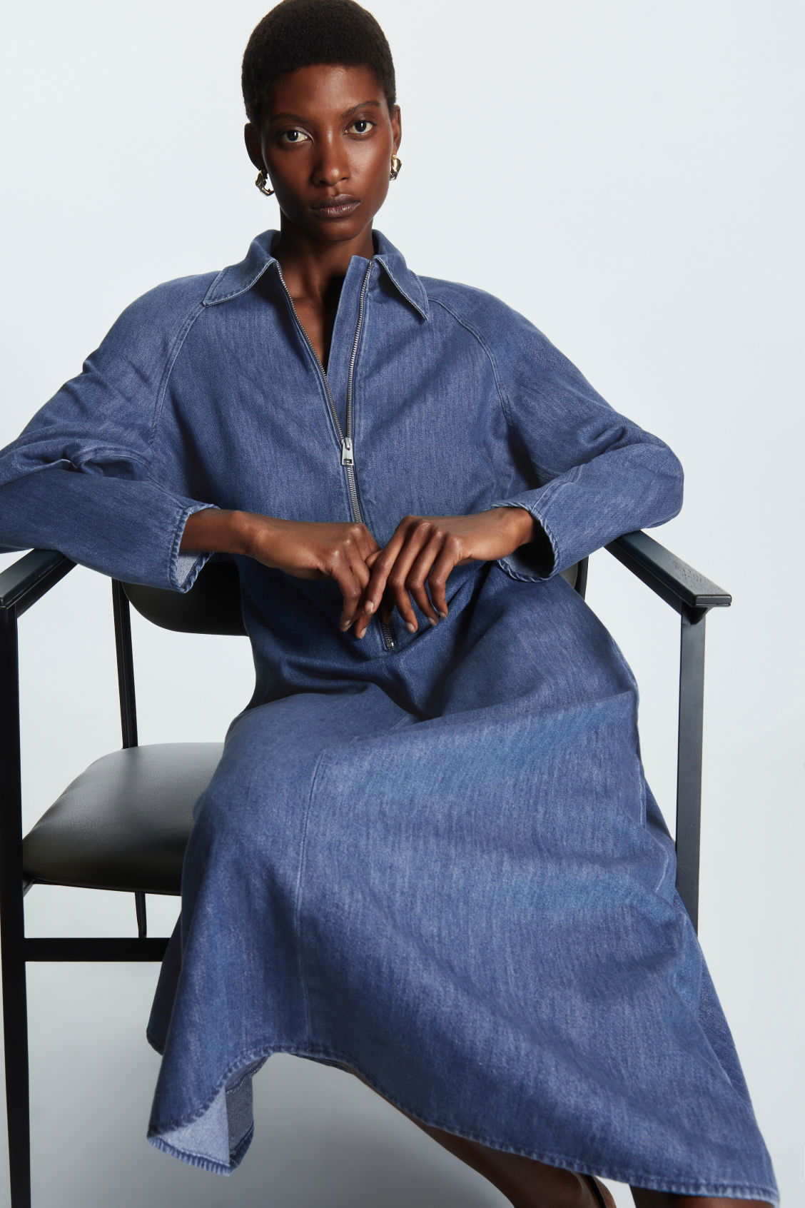 COS Half-Zip Denim Midi Dress | endource