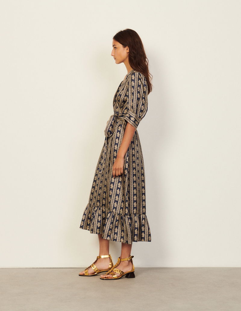 sandro silk printed wrap dress SANDRO Long Printed Wrap Dress