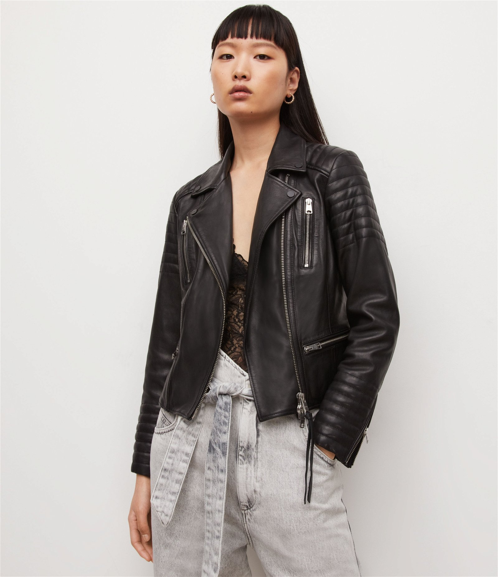ALLSAINTS Leoni Leather Biker Jacket in Black | Endource