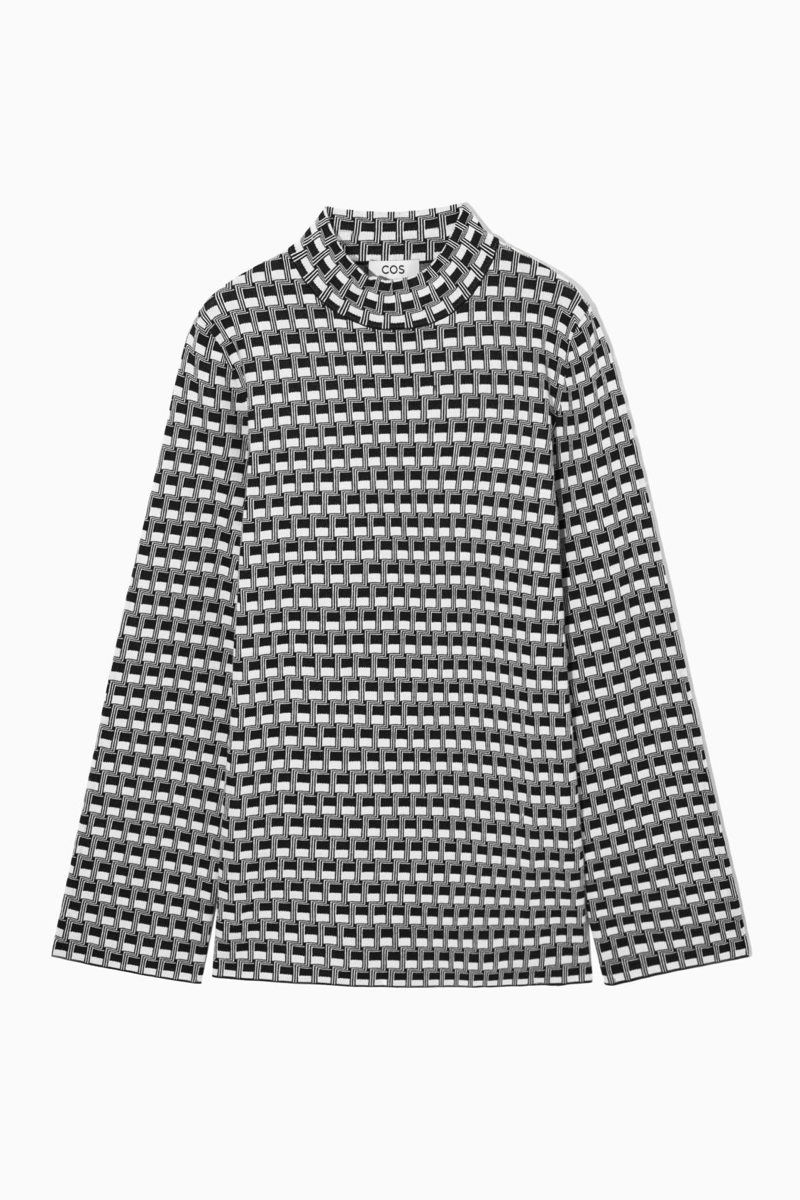 COS Checked Jacquard-Knit High-Neck Top in BLACK / STRIPED | endource