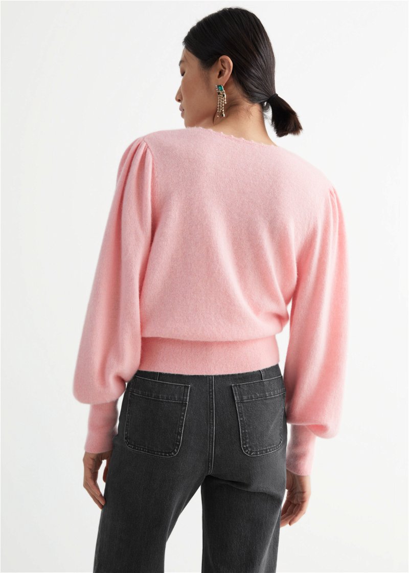  Other Stories wool and alpaca blend high neck cropped sweater in blush  pink