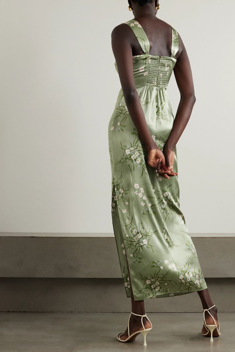 reformation green floral silk dress Green Reformation Floral Silk Dress by Reformation