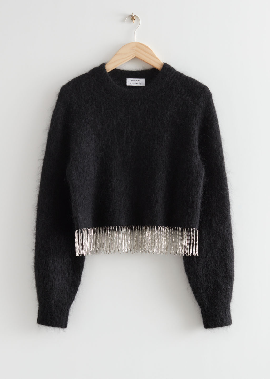 Fringe Zara Grey Cropped Jumper ZARA Grey Soft Wide Sleeve Rhinestones  Fringe Jersey Crop Knit Jumper EUR S