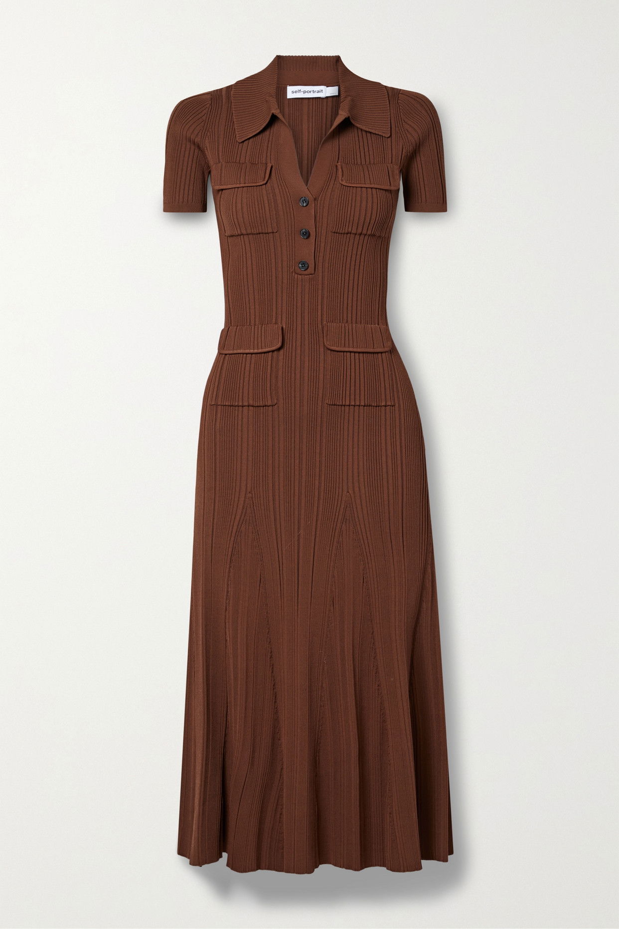 SELF-PORTRAIT Pleated Ribbed-Knit Midi Dress | endource