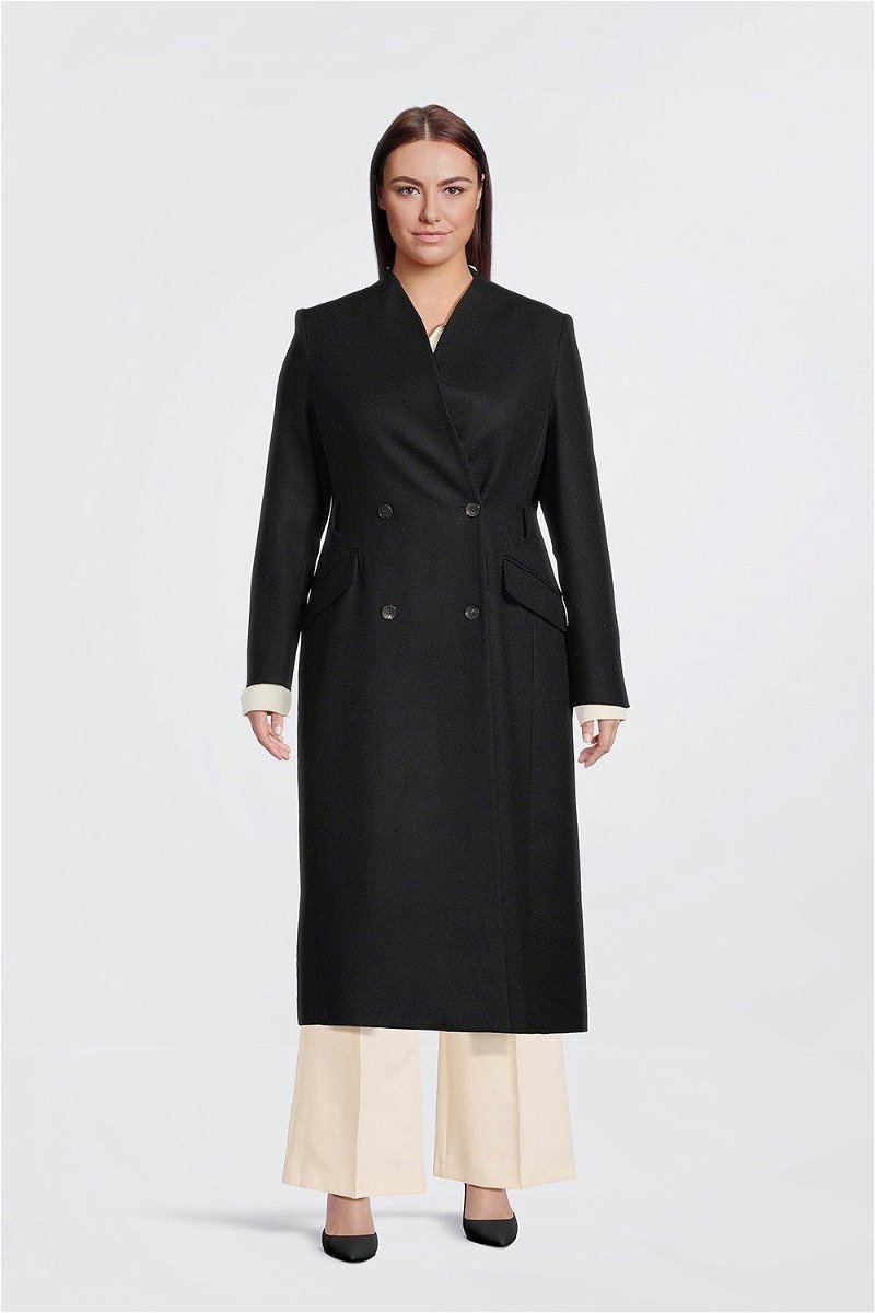 KAREN MILLEN Plus Size Tailored Italian Wool High Neck Belted Maxi