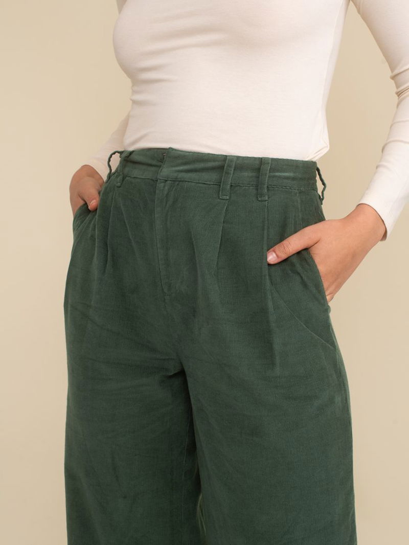 NOBODY'S CHILD Ava Wide Leg Trousers in Green | Endource