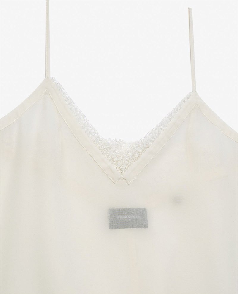 THE KOOPLES Silk Camisole With V-Neck And Lace Back in ECRU