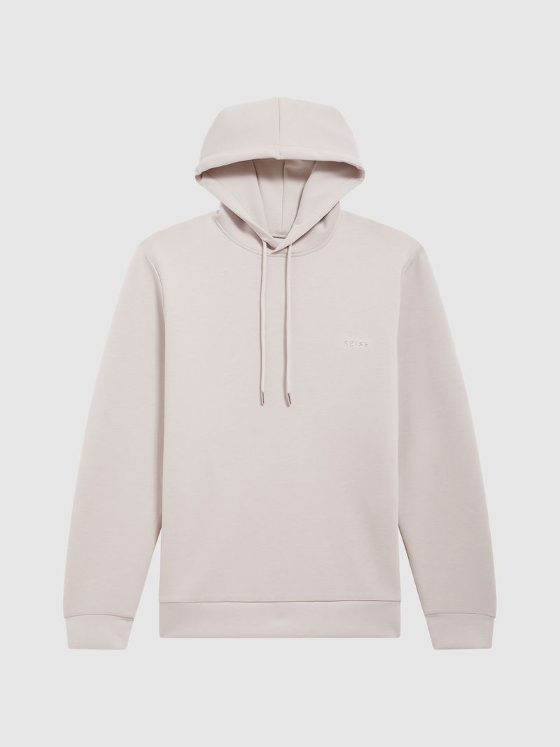 REISS James Slim Fit Interlock Drawstring Hoodie in Off White