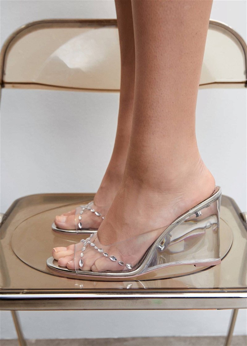 Mango - Transparent Vinyl Wedge Shoes White - 6½ - Women