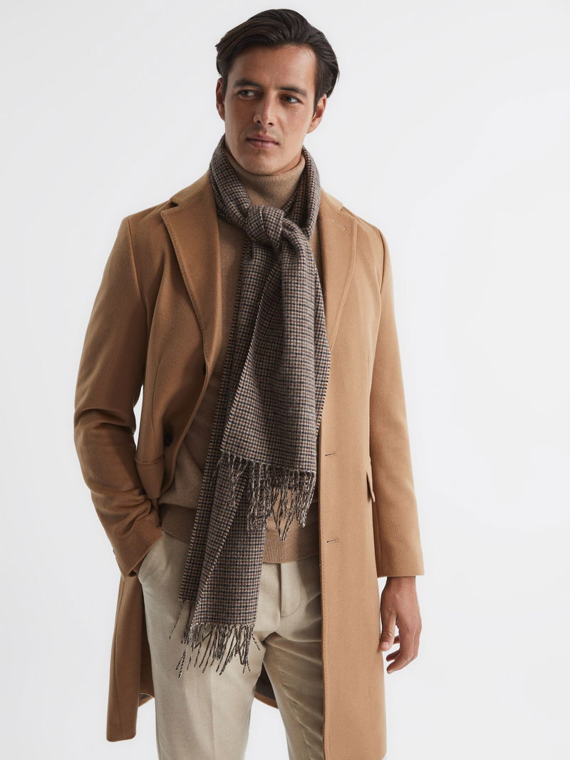 REISS Clay Wool-Blend Dogtooth Scarf endource