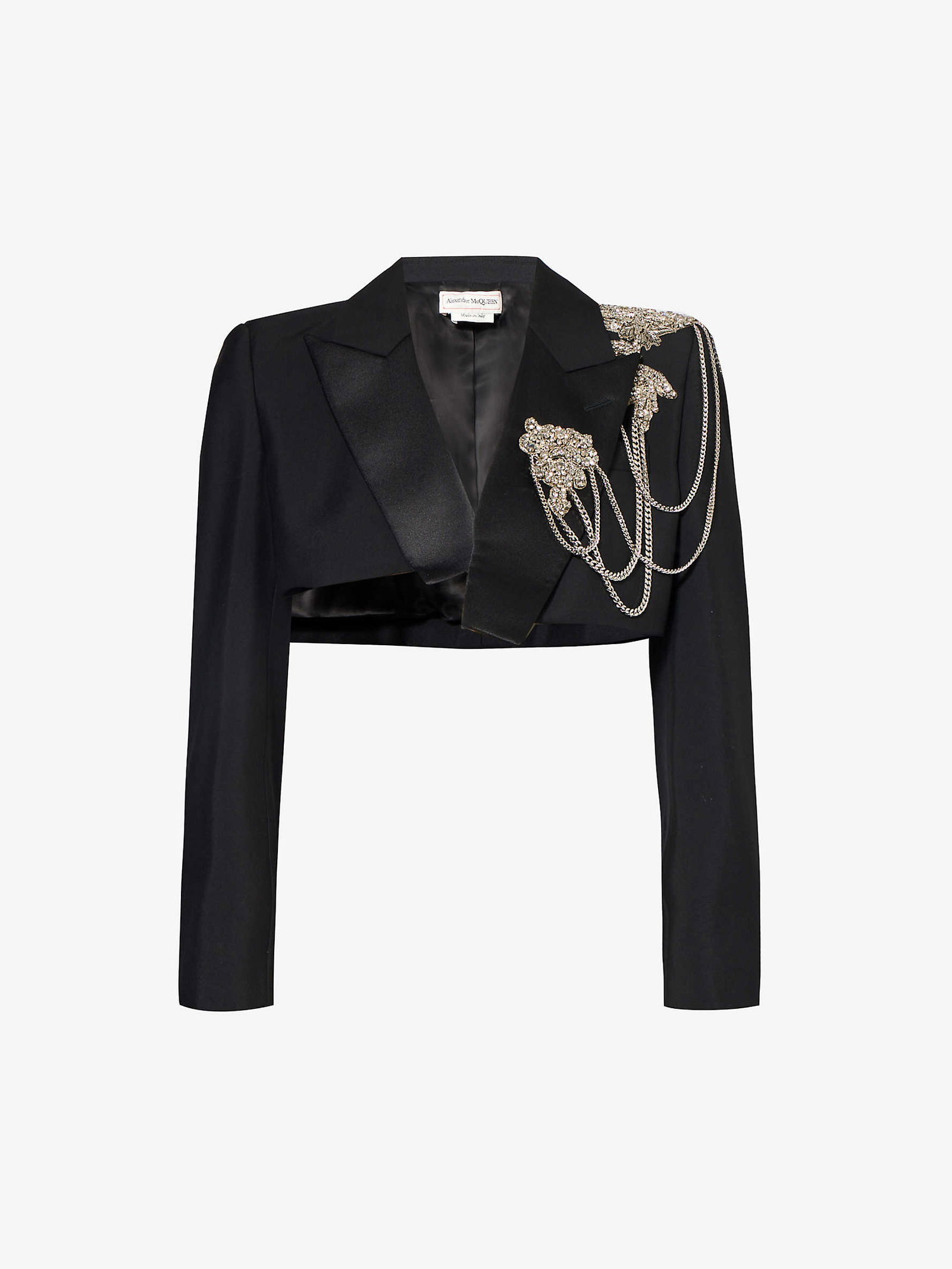 ALEXANDER MCQUEEN Crystal-Embellished Cropped Wool Blazer in BLACK ...