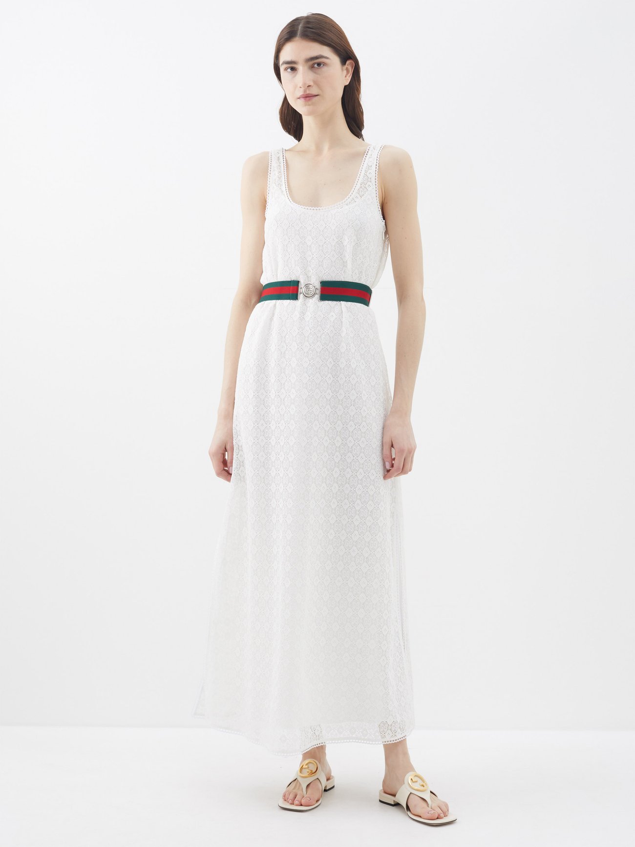 GUCCI GG-Web Belt Lace Dress | endource