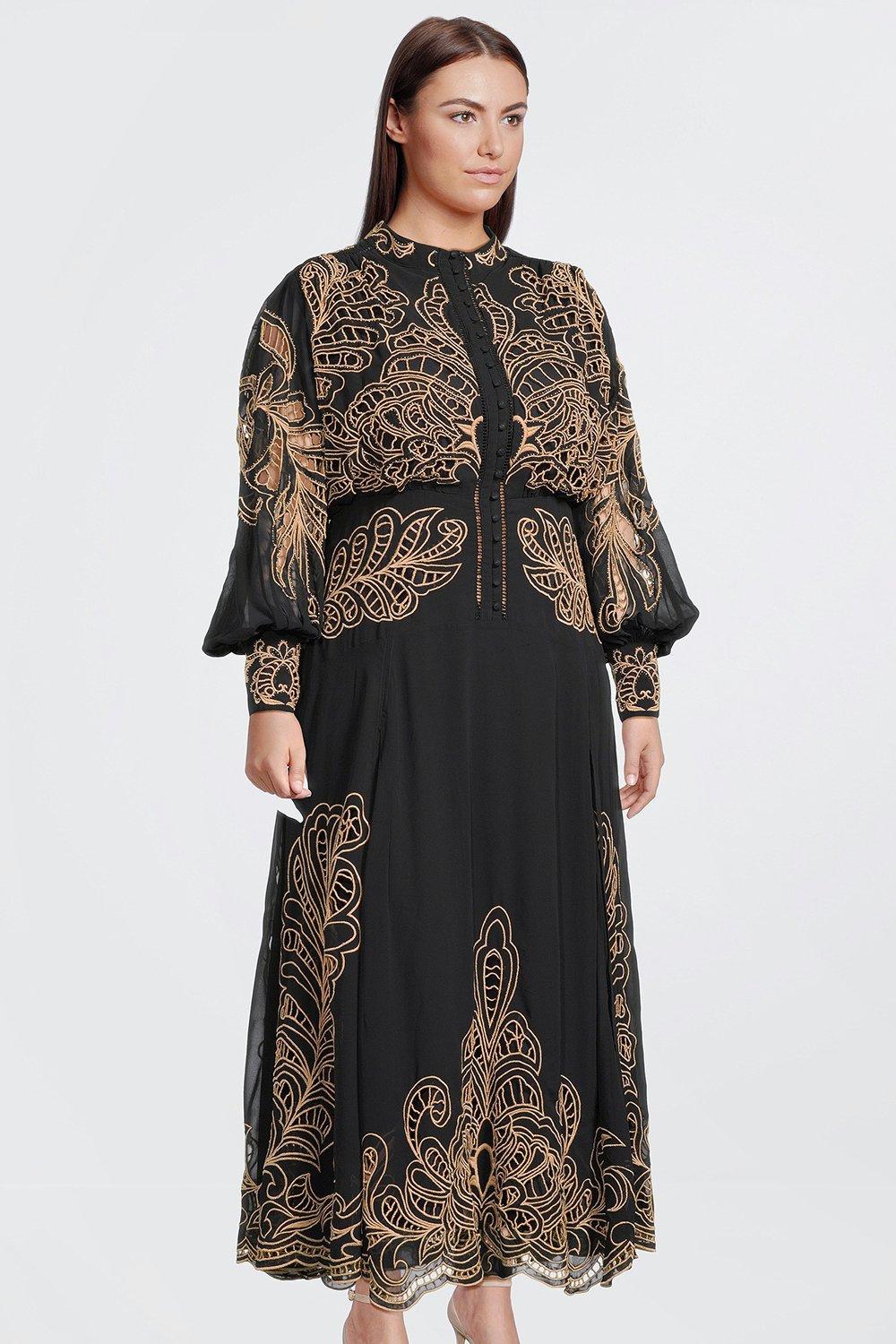 KAREN MILLEN Plus Size Cutwork Embroidered Woven Maxi Dress | endource KAREN MILLEN Plus Size Cutwork Embroidered Woven Maxi Dress | endource