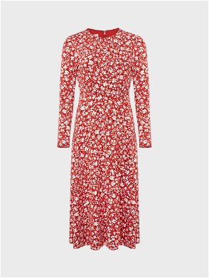 Whistles Petite Ribbed Knit Midi Dress, Red at John Lewis & Partners