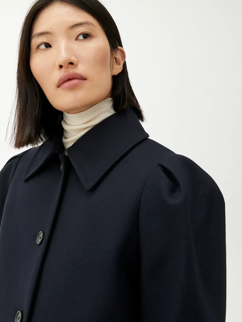 ARKET Puff Sleeve Melton Jacket in Dark Blue | Endource