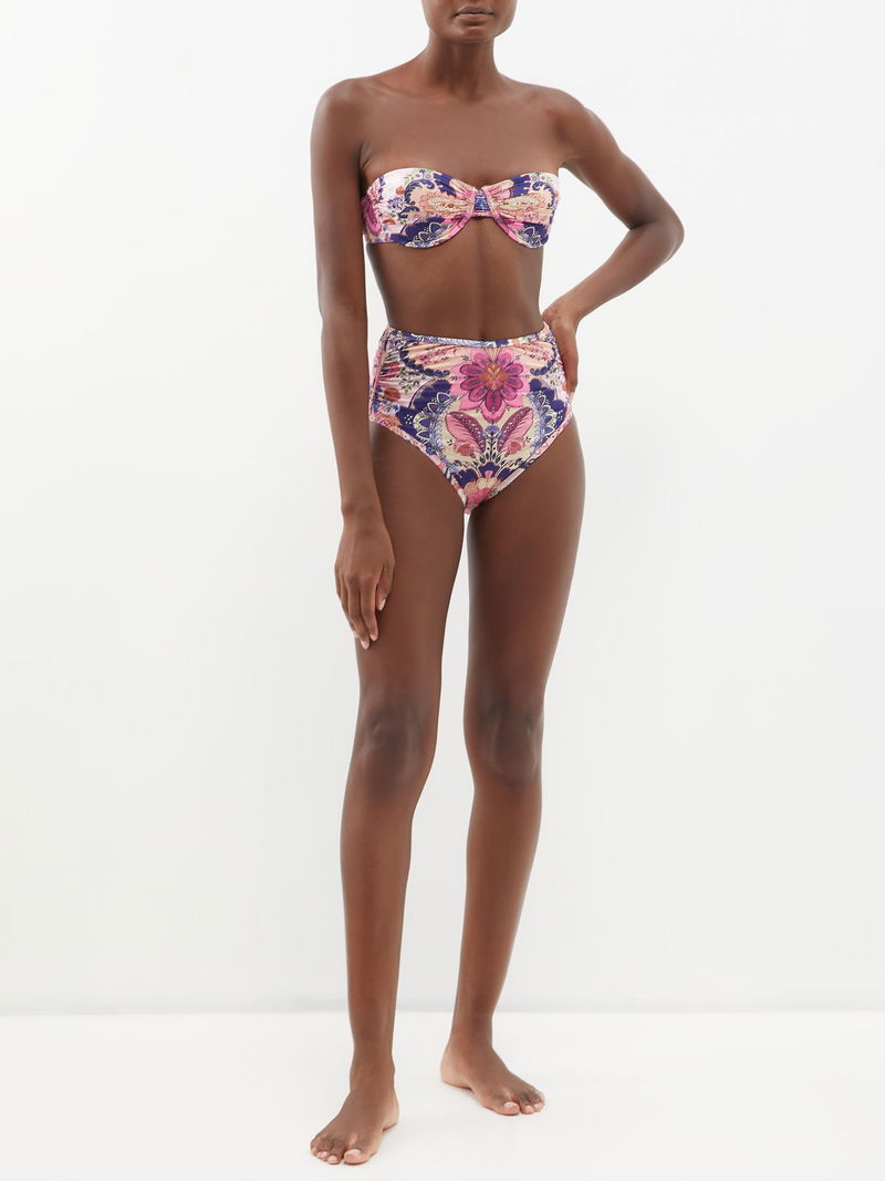 Zimmermann Laurel Ruched Floral Bikini Briefs In Navy Endource 2747