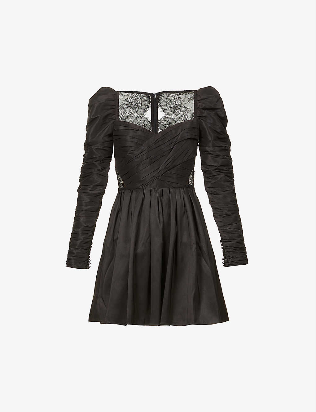 SELF-PORTRAIT Sweetheart-Neck Lace-Detail Satin Mini Dress | endource