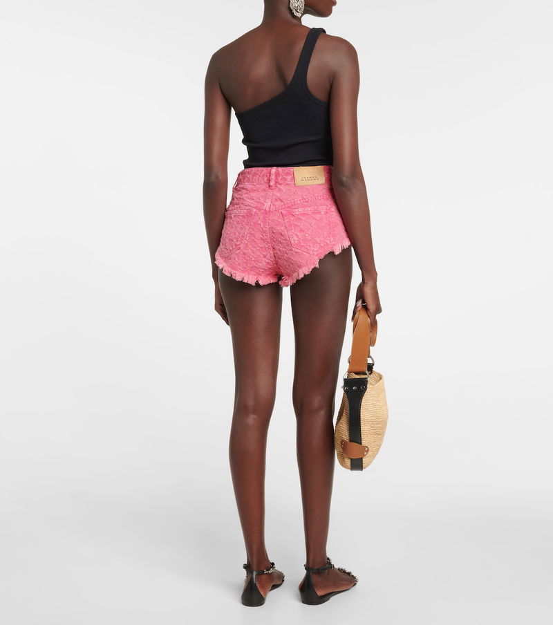 ISABEL MARANT High-Rise Eyelet Denim Micro Shorts in Pink