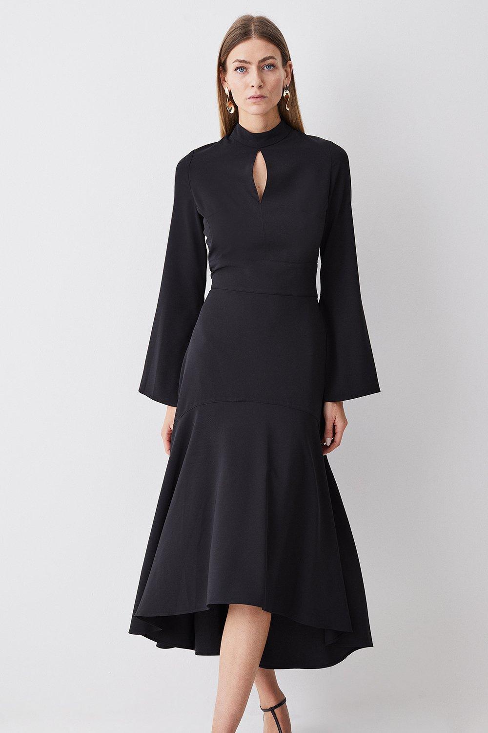 knee length dresses for ladies Rent Karen Millen Wool Blend Full Sleeve Belted Funnel Knit Neck Midaxi  Dress