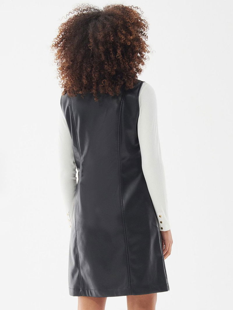 chinese dress ladies Barbour International Aria Leather Midi Dress, Black