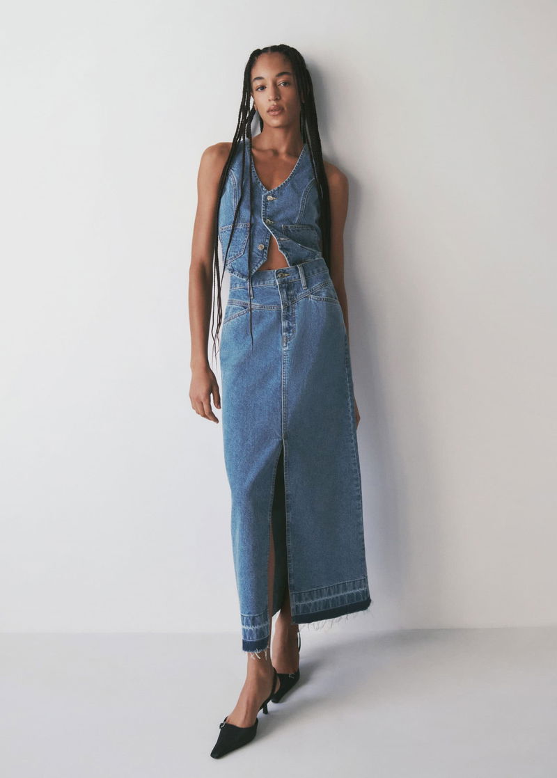 knee length dresses for ladies Sibille Puff Sleeve Maxi Dress Denim Blue