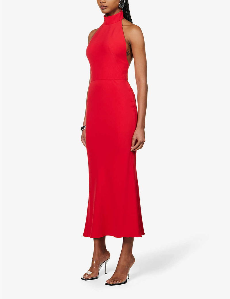 ALEXANDER MCQUEEN Halterneck Open-Back Woven Maxi Dress | endource