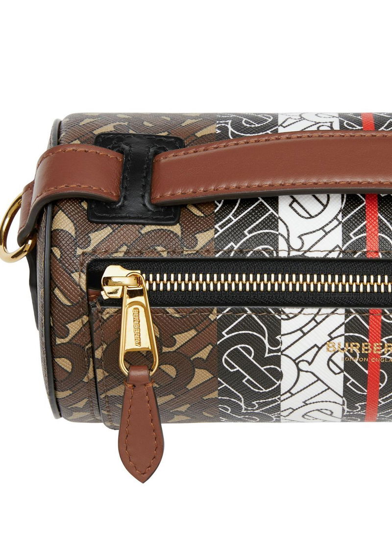 BURBERRY The Monogram Stripe E-Canvas And Leather Barrel Bag