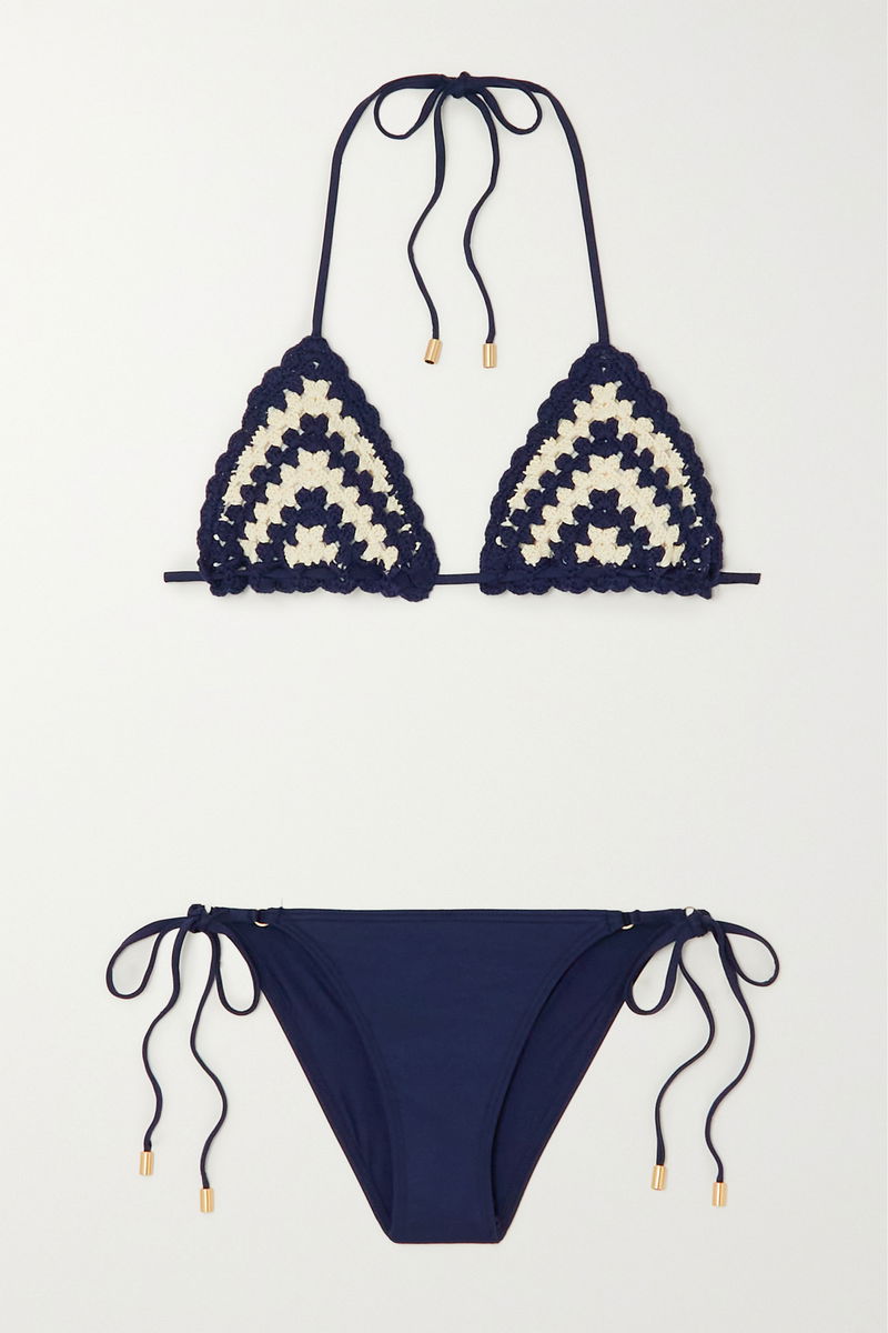 Zimmermann Chintz Crocheted Cotton And Stretch Bikini In Blue Endource