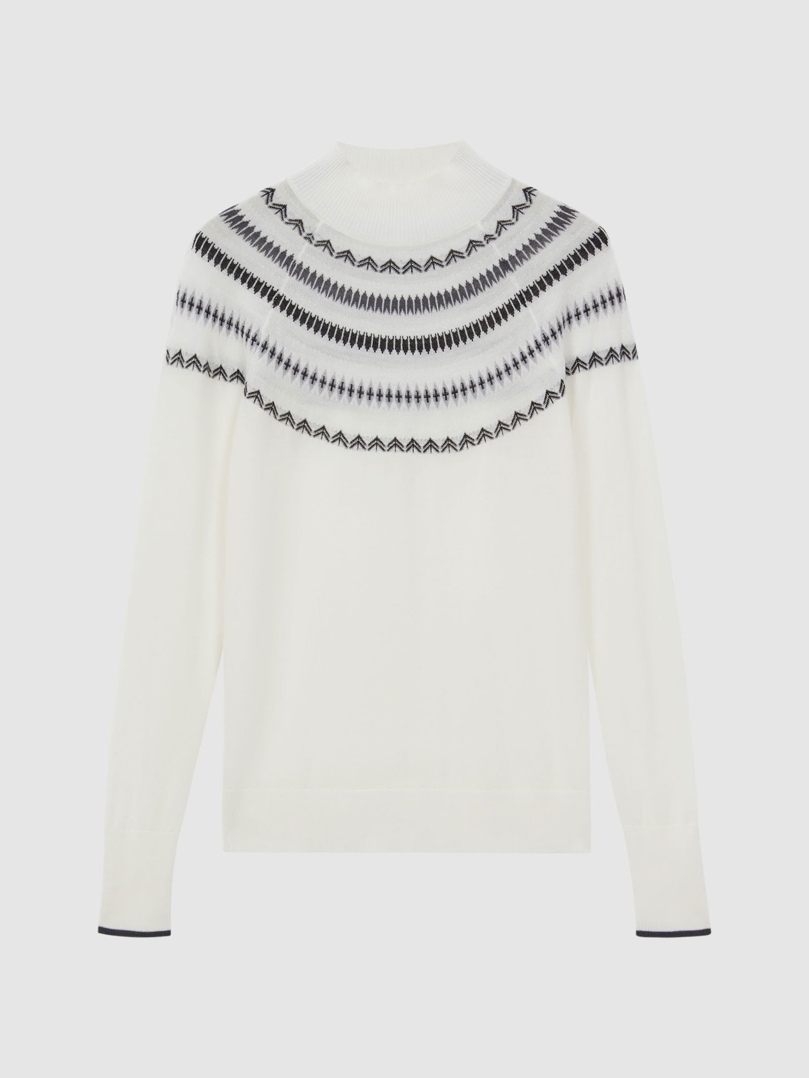 REISS Sloane WoolCashmere FairIsle Funnel Neck Jumper in Cream/Grey