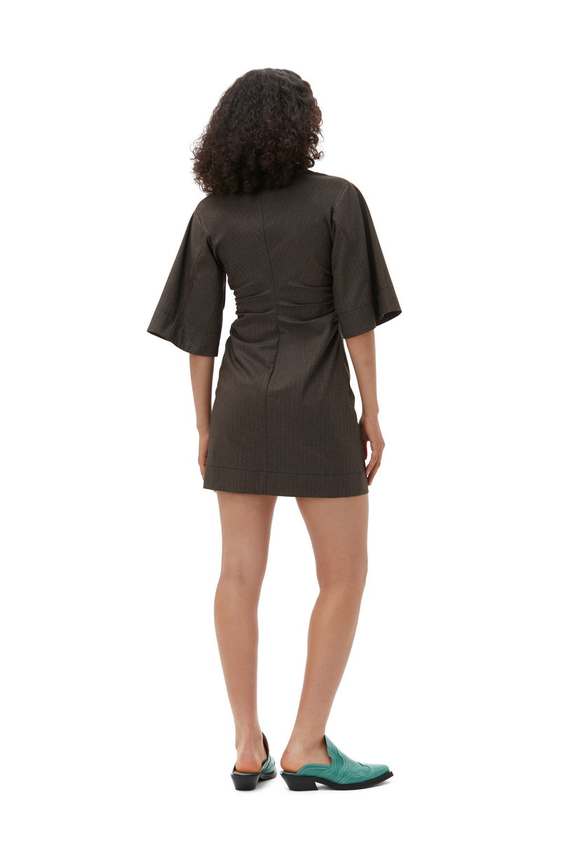GANNI Drapey Suiting Gathered Mini Dress in Rocky Road | endource 