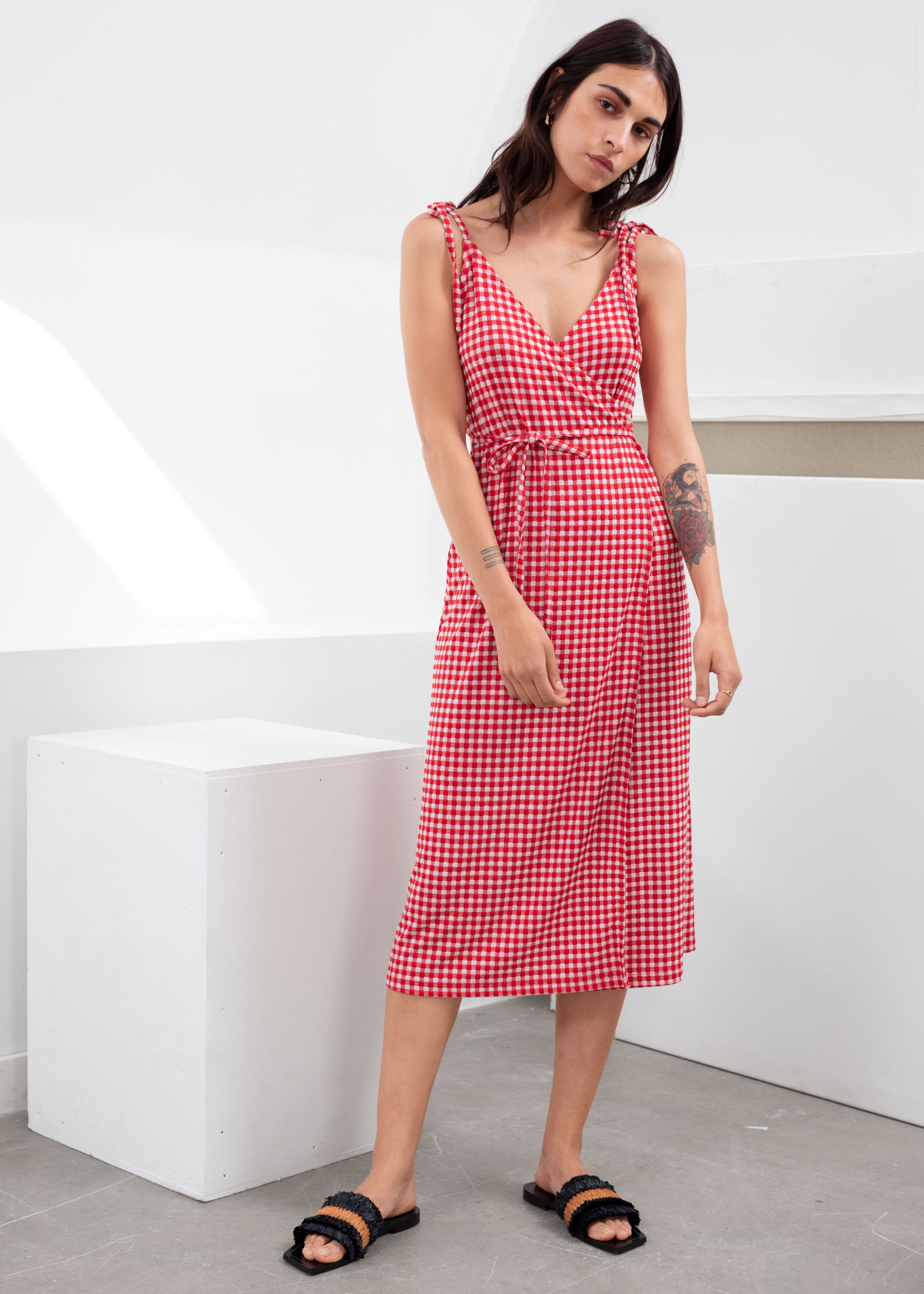 & OTHER STORIES Tie Shoulder Gingham Midi Dress | endource & OTHER STORIES Tie Shoulder Gingham Midi Dress | endource