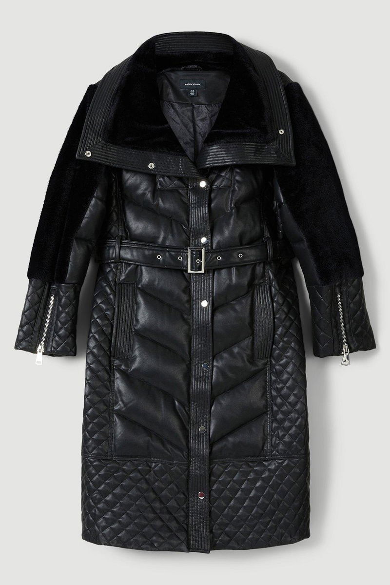 Diamond Quilted Puffer Longline Belted Coat | Karen Millen